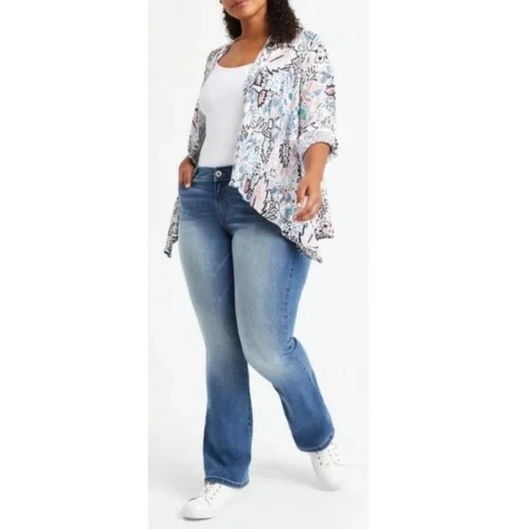 Torrid Women's White Paisley Gauze Roll Tab Sleeve Open Front Kimono Size 2X - Picture 3 of 9